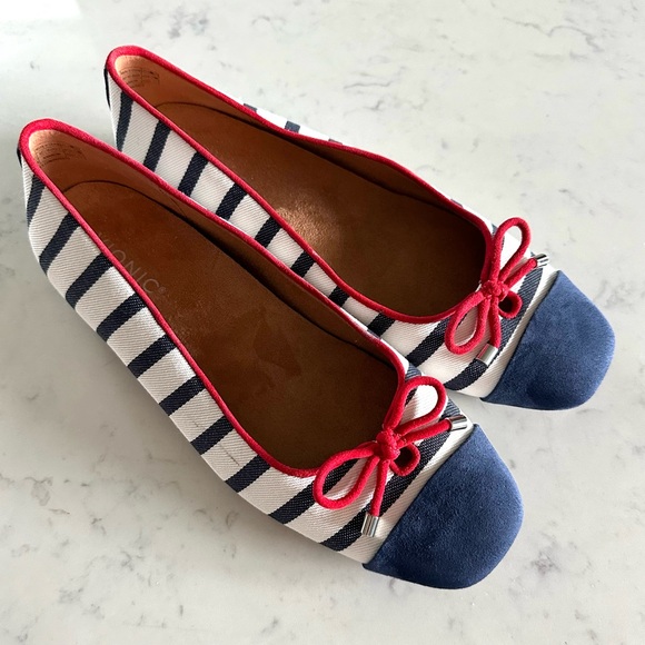 Vionic Klara Bow Detail Stripe Ballet Flats Patriotic Colors-Size 9 1/2 Narrow - Picture 1 of 11